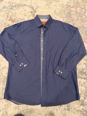 TALLIA Navy Microdot Button-Down Dress Shirt